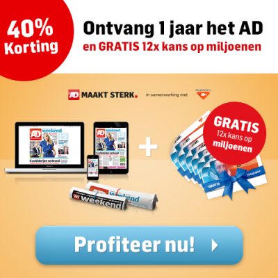AD 1 jaar voor maar €5,99 per week + 6 1/5 staatsloten cadeau